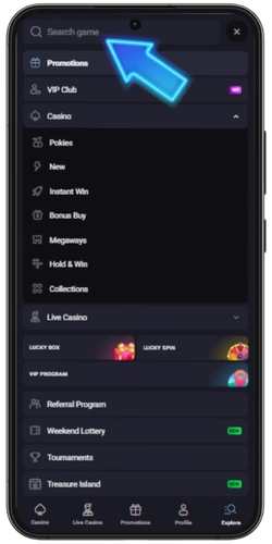 Search screen on mobile – find Sun of Egypt 3 by typing in the Games search bar