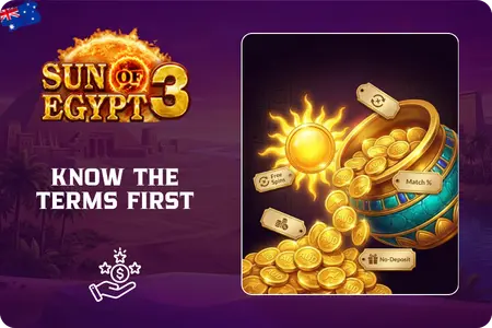 Sun of Egypt 3 bonuses and free spins in AUD
