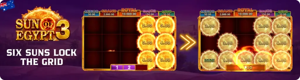 Sun of Egypt 3 Hold and Win round with suns